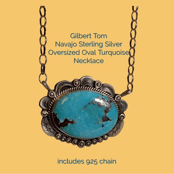 Bold Beauty: Gilbert Tom Navajo Sterling Silver & Turquoise Statement Necklace - Picture 3 of 10